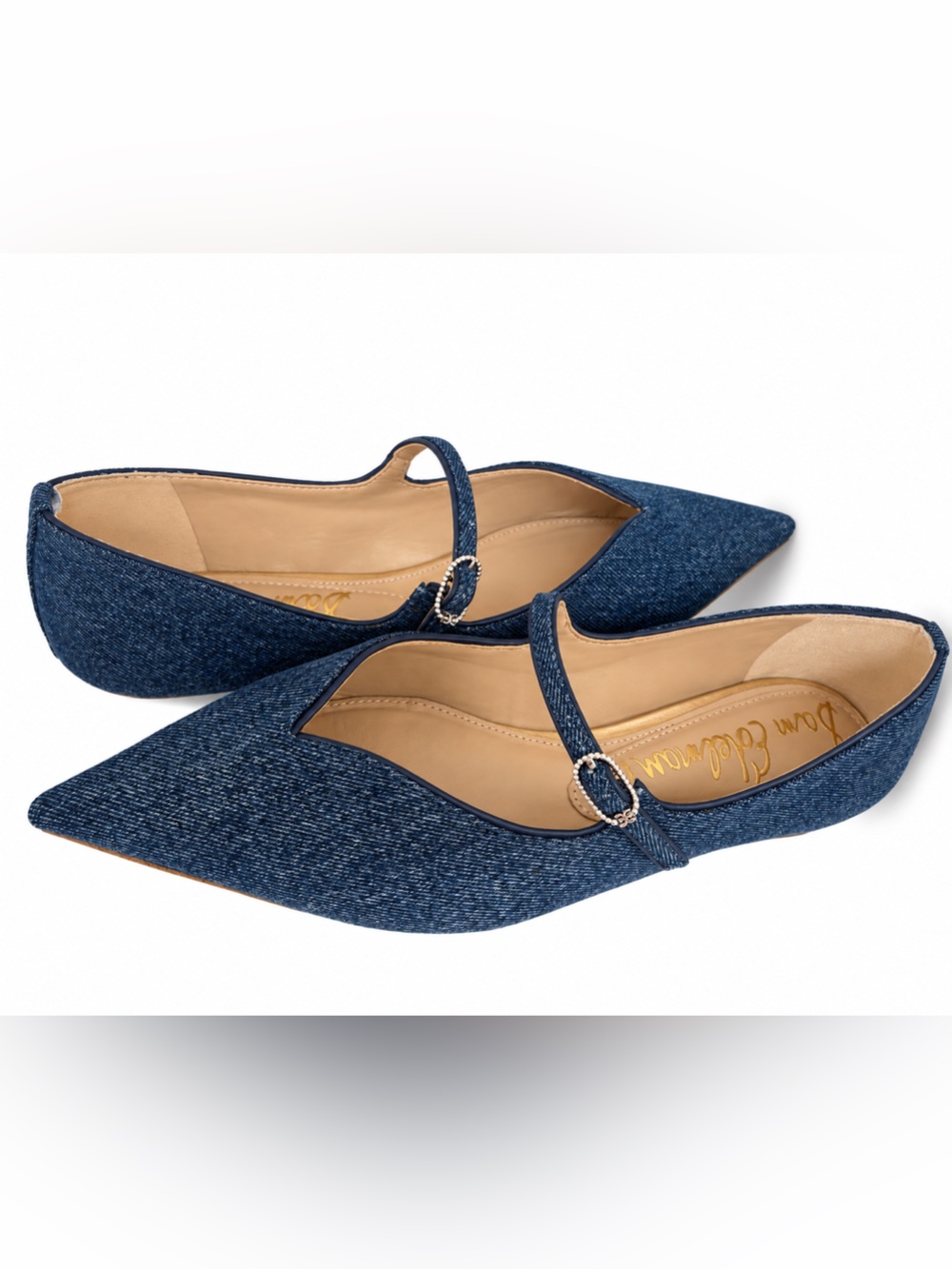 Sam Edelman Noa Blue Multi Denim Mary Jane Pointed Toe Flats Size 8.5 NIB